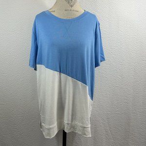 Casual Color Block Diagonal t-Shirt Short Sleeve Crewneck Pullover stretch 2XL